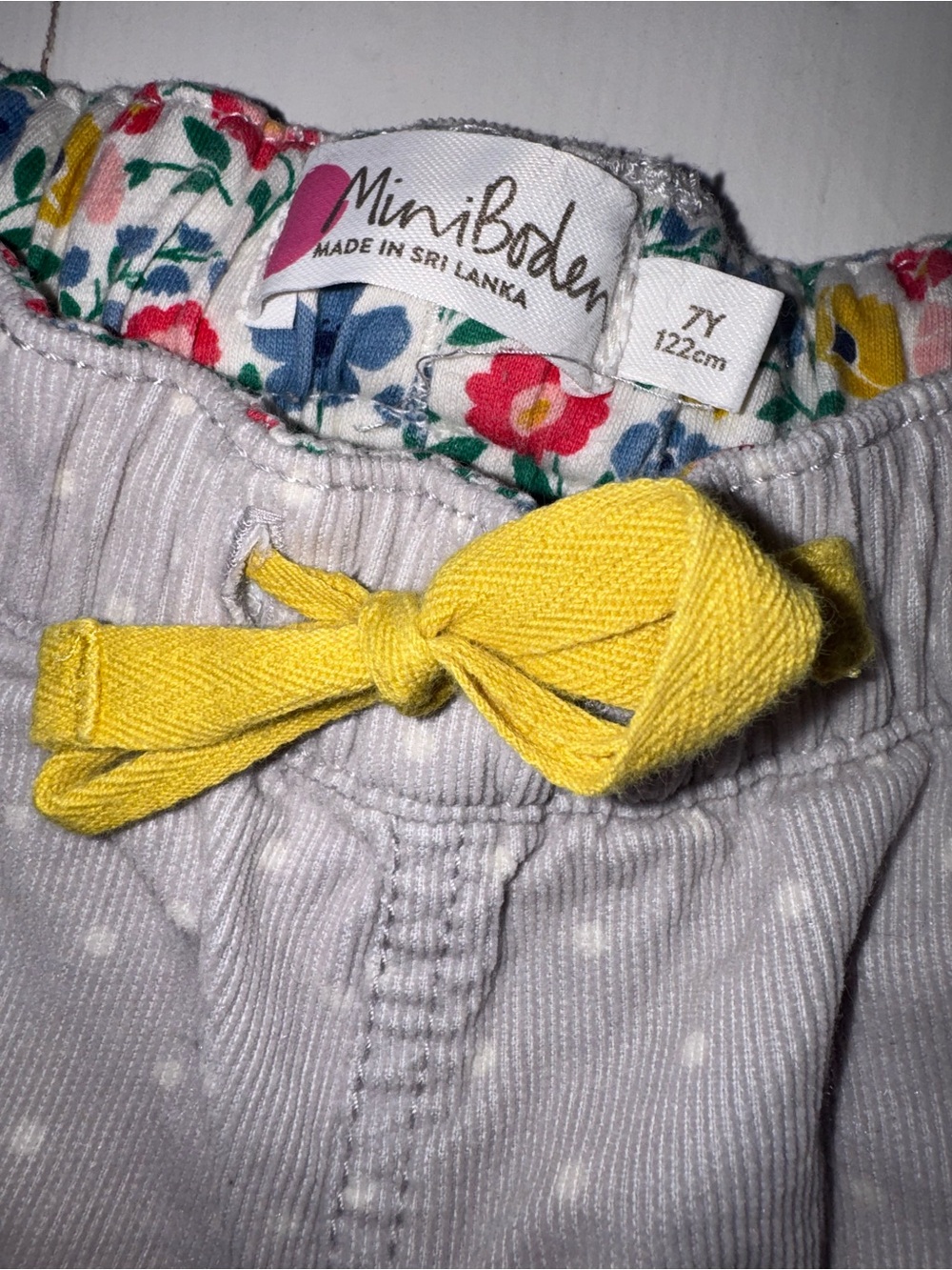 Mini Boden Gray Polka Dot Corduroy Pants Size 7Y